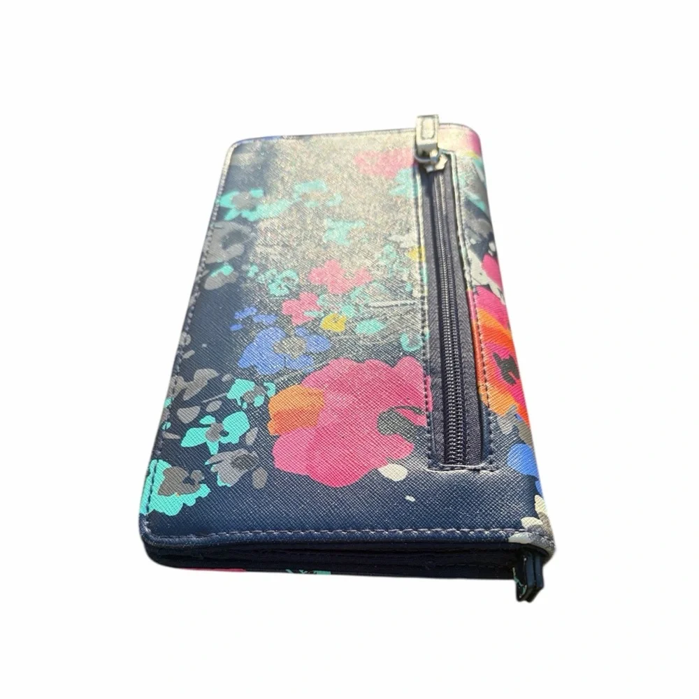 Flawed Navy Floral Crosshatch Wallet See Pics & Description